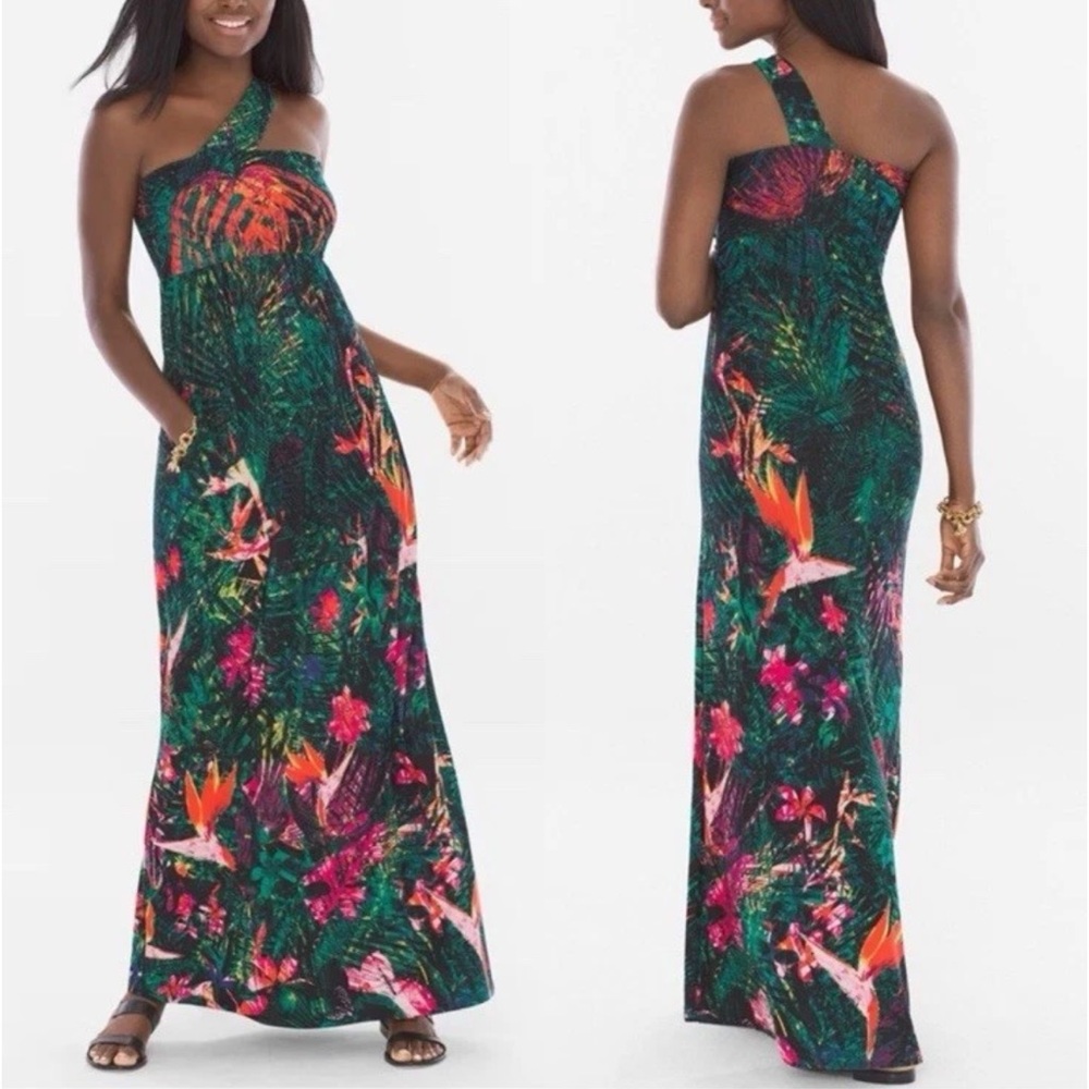 Tropical One-Shoulder Maxi Dress